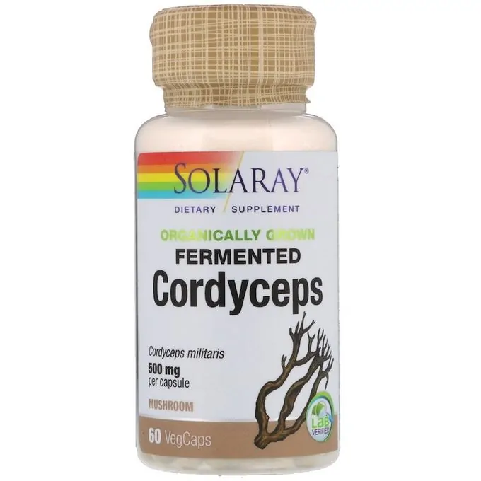Solaray Champignons cordyceps fermentés Cultivé bio 500 mg. – 60 Gélules végétales.